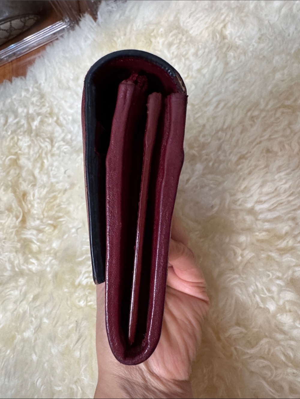 Burberry Burgundy Leather & Beige Check Continental Wallet - Picture 2 of 8